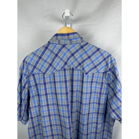 Wrangler Pearl Snap Vintage Short Sleeve Button Shirt Men's XL Blue - Picture 7 of 7